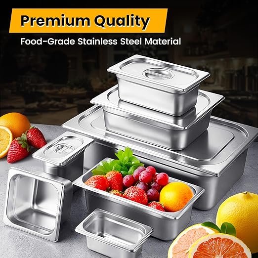 1/2 Hotel Pans 4 Inch Deep Stainless Steel Food Pan - Anti-Jam 6 Pack Steam Table Pan Set for Catering, Buffet Use, Kitchen Prep
