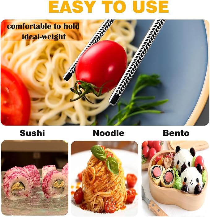 Metal Chopsticks Reusable,18/8 Stainless Steel,Tang Cao, 5 Pairs | Gift Box Set,ishwasher Safe, Square Lightweight, Non-Slip,Easy to clean