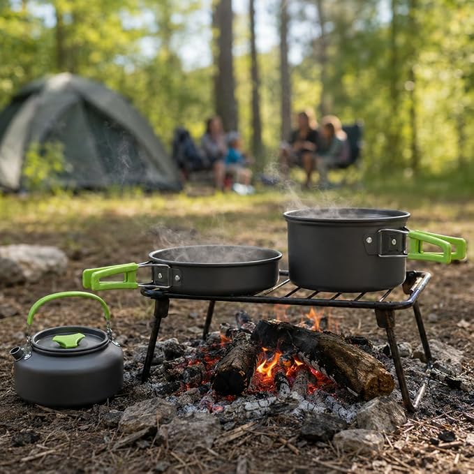 MalloMe Camping Cookware Mess Kit for Backpacking Gear – Camping Cooking Set - Camping Pots and Pans Set - Backpacking Stove/Portable Stove Compatible - Camp Kitchen Equipment Accessories Pot
