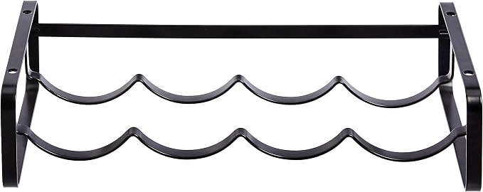 Amazon Basics Tabletop Stackable 4-Bottle Metal Wine Rack, Wine Storage, Space Saving, No Assembly Required, 3.74"D x 15.75"W x 7.87"H, Black
