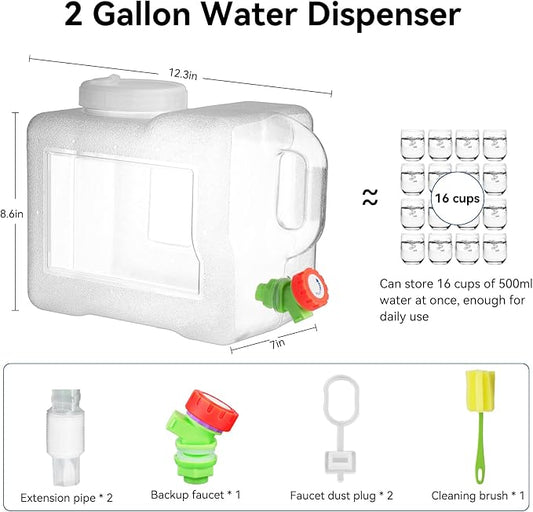 Drink Water Dispenser for Fridge - 2 Gallon Beverage Dispenser with Leak-Proof Spigot, Portable Food-grade Water Jug Container with Spout Handle for Kitchen Refrigerator Outdoor Camping Hiking