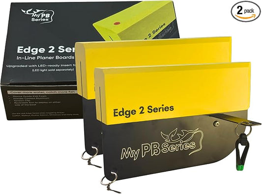 Edge 2 Planer Boards | Heavy-Duty 10" Aluminum & EVA Foam | Lightweight, Curved Front for Low Drag | Adjustable for Catfish, Striper & More | 2-Pack (Yellow, Medium)