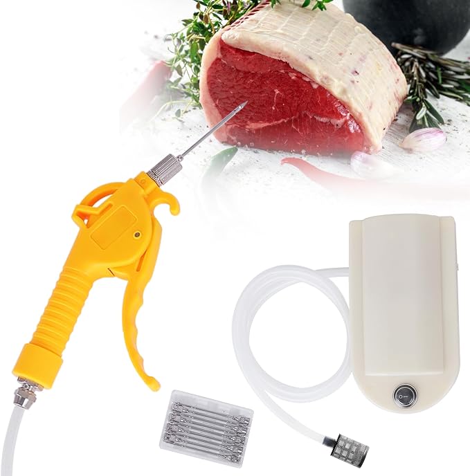 MXBAOHENG Electric Meat Injector Gun Pump with Hose, Marinade Syringe Kit | for BBQ, Turkey Pork Beef, w/ 10 Stainless Steel Needles for Home Kitchen & Outdoor Grilling, 50W