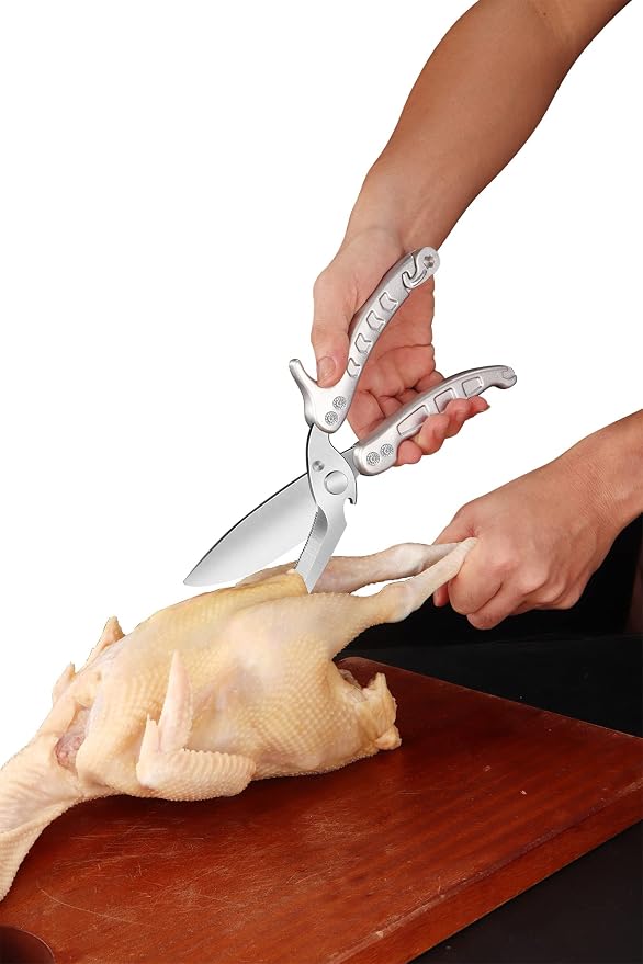 Jasni Heavy Duty Kitchen Shears, Spring Loaded Poultry Shears Stainless Steel Chef Scissors for Bone, Chicken, Poultry, Fish, Food, Meat,Spring-loaded Full Steel Handle