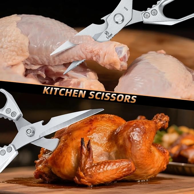 Kitchen Scissors All Purpose - Heavy Duty Poultry Shears | Ultra Sharp Japanese Steel Cooking Scissors for Food, Dishwasher Safe