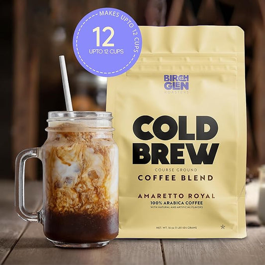 Birch Glen Roasters Cold Brew Coffee | Flavored Coarse Ground Coffee | Medium Roast | Artisanal Roasting | 100% Arabica |1 LB Bag | Hazelnut