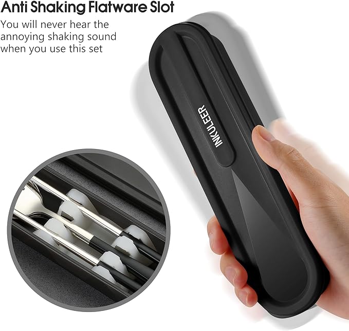 iNKULEER Travel cutlery set, 18/8 stainless steel cutlery, Reusable utensils set with case, Portable Silverware Lunch Box for Camping and Office