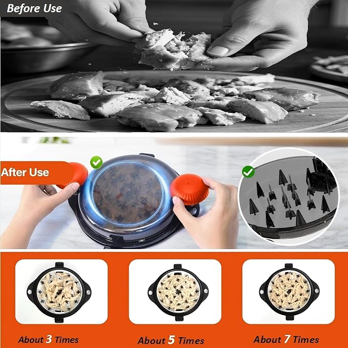 Chicken Shredder Tool Twist Pro - Large Meat Shredder for Chicken Breast, Pulled Pork, Beef with Upgraded Stainless Steel Spikes Wall Mounted Design BPA-Free Kitchen Essentials Gadgets (Orange/Black)