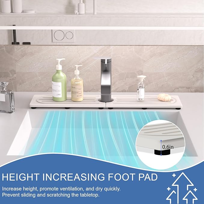 Stone Faucet Mat for Kitchen Sink, Water Absorbing Sink Water Splash Guard, Fast-Drying Kitchen Sink Faucet Mat, Durable Protector and Stone Drying Mat for Kitchen Counter & Bathroom Sink