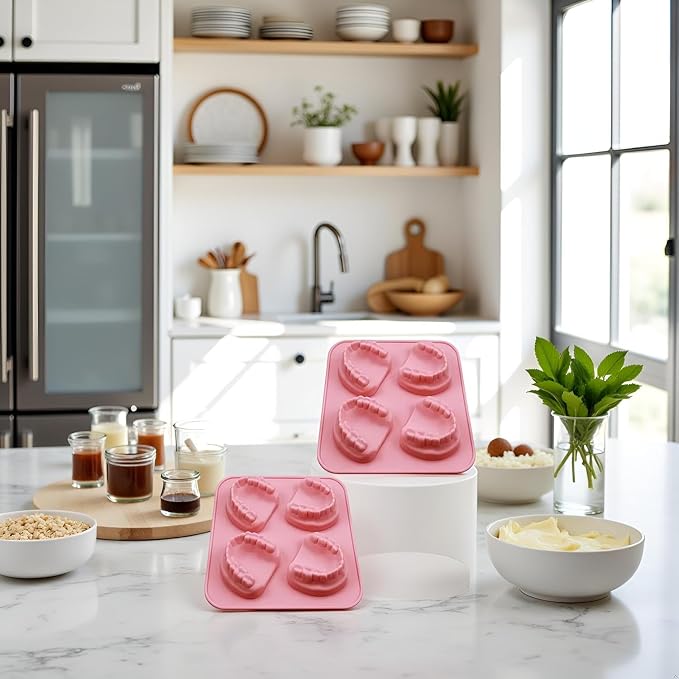 2Pcs 4 Hole Denture Teeth Shaped Ice Cube Mold Silicone Ice Tray DIY Ice Cream Funny Gag Gift For Dentist Seniors Ice Tray Molds