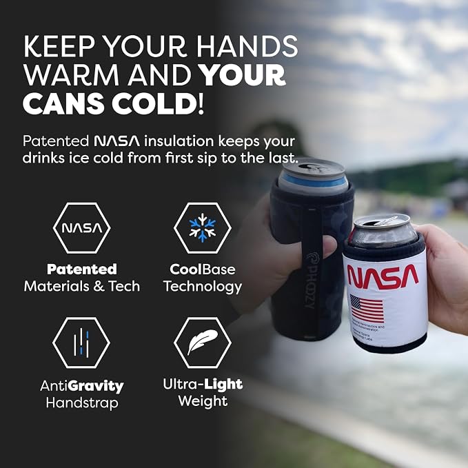 PHOOZY Insulated Can Cooler for 12 oz Cans - Patented Drink Sleeve with NASA-Inspired Technology - Keeps Beer, Soda & Sparkling Water Cold Longer - Lightweight Outdoor Can Holder - Space White