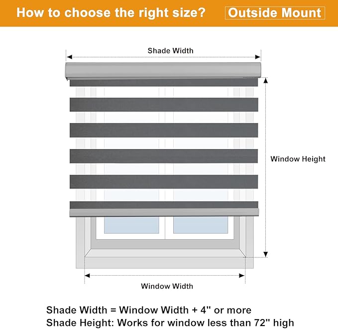 Persilux Cordless Zebra Blinds for Windows Free-Stop Window Shades (34" W X 47" H, Grey) Dual Layer Light Control for Day and Night, Light Filtering Sheer Shades for Home, Easy to Install