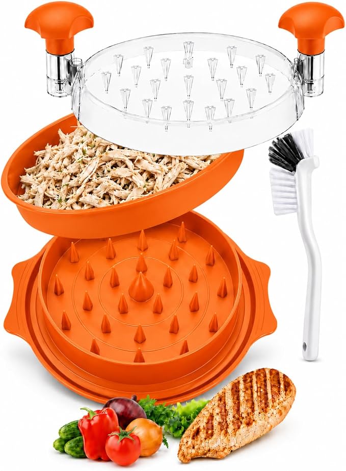 Large Chicken Shredder Tool Twist BPA Free Food Grade Material | Manual Meat Shredder Twist for Shredding, Chicken Breast Shredder Tool with Cleaning Brush, Ergonomic Handles, Non Slip Base