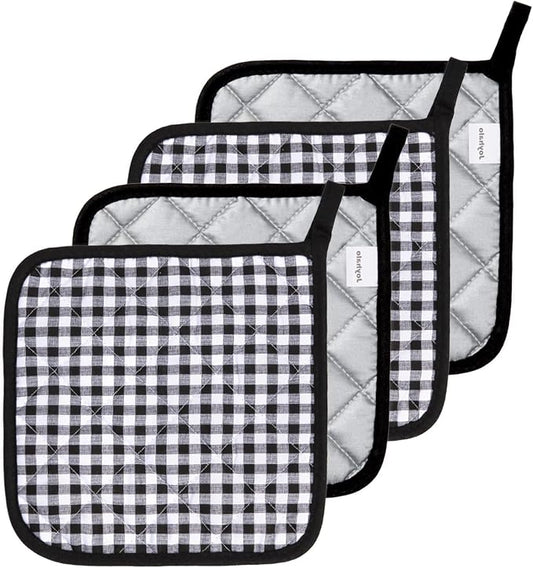 Joyhalo 4 Pack Pot Holders for Kitchen Clearance | Cotton Oven Holder with Great Heat Resistance, Potholders Sets for Kitchen, Countertops and Hot Pots, Black Buffalo Plaid