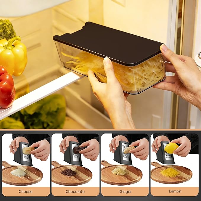 ONCE FOR ALL Safe Mandoline Slicer Pro, Veggie Slicer with Container, Black | 4th Gen, 0.1-8mm Adjustable Kitchen Mandoline Slicer, Veggie Chopper Cutter For Potato Onion Fruit, Stainless Steel, Gift