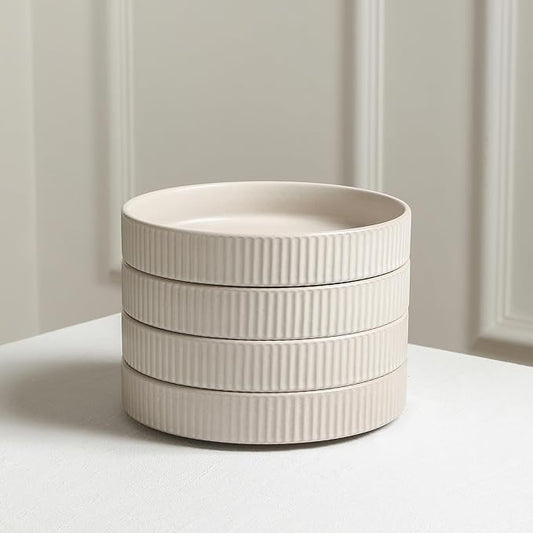 Stone Lain Haven Modern Stoneware 4 Piece Pasta Bowl Sets, Dish Set for 4, Reactive Glaze Beige