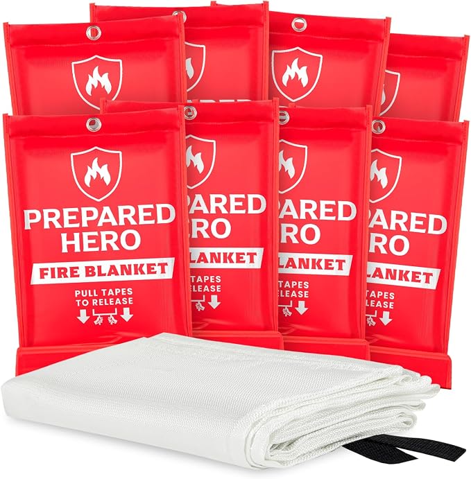 Prepared Hero Emergency Fire Blanket, Kitchen & Home, 39 x 39 in, 8 Pack | Smothers Grease, Gas And Electric Flame Emergencies With No Sprays, Cleanup Or Residue; Kitchen, Home And Camping Ready
