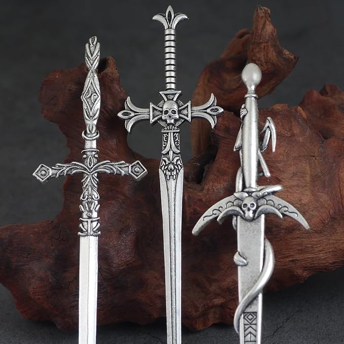 3Pcs Sword Hair Pins - Renaissance Medieval Gothic Hair Sticks for Women, Vintage Metal Hair Chopsticks for Bun Updo, Renaissance Accessories Medieval Accessories