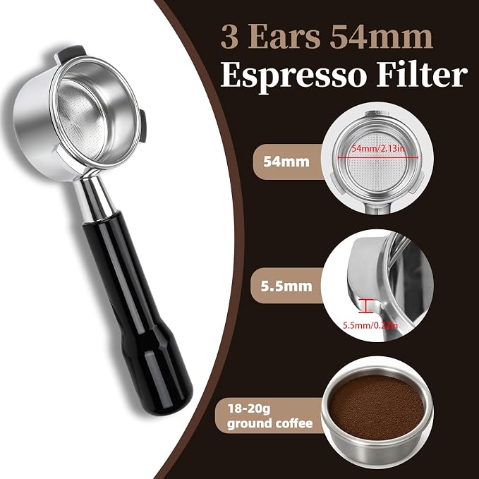 54mm Bottomless Portafilter, 3 Ears Espresso Portafilter with 18-20g Basket fit Breville Bambino Barista BES870XL, BES450BSS, BES876BSS, BES880BSS, 878BSS, 500BSS, 840XL Express Machines (Black)