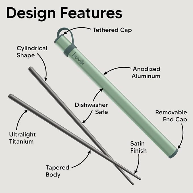 Kuvik Titanium Chopsticks with Mint Green Carrying Case