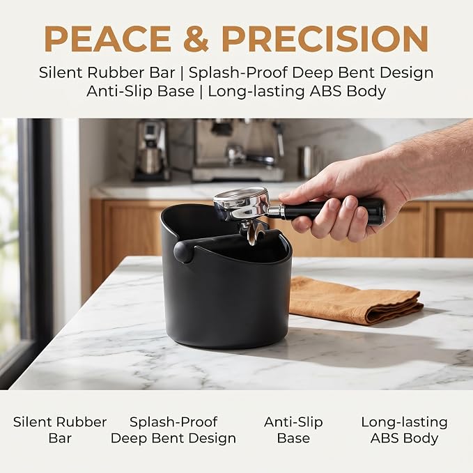 Coffee Knock Box, Espresso Dump Bin, Coffee Bin, 4.8 Inch Espresso Knock Box Shock-Absorbent Durable Barista Style with Removable Knock Bar and Non-Slip Base(Round) | Ailelan Coffee Knock Box, Espresso Dump Bin, Coffee Bin, 4.8 Inch Espresso Knock Box ...
