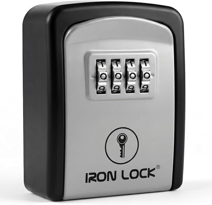 Iron Lock® Small Wall Mount Key Lock Box for Keys Outside (Grey) | Combination Lock, Resettable 4-Digit Code, Screw-In Wall Mount, Weather-Resistant Metal, No Battery or App, Holds 2 to 5 Keys