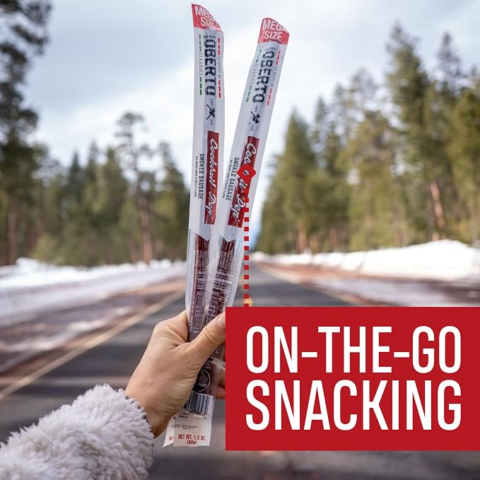 Oberto Classics Cocktail Pep Smoked Sausage Mega Size, Oh Boy! Oberto Beef & Pork Sausage XL Meat Stick, Peperoni Style Protein Snacks, 1.8 Ounce (Pack of 20)