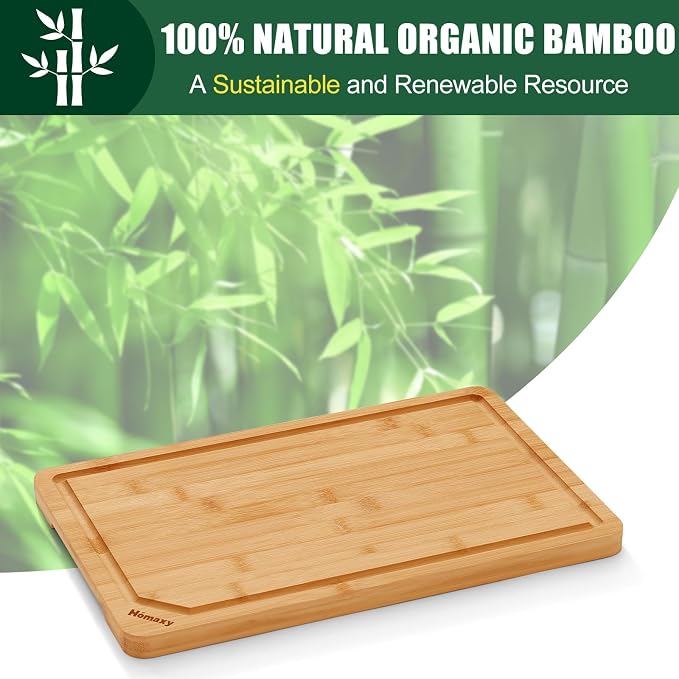 Homaxy Organic Bamboo Cutting Boards for Kitchen, 15"x10" | Wood M Cutting Board with Juice Groove and Handles, Charcuterie Butcher Block Serving & Chopping Board, Pre Oiled