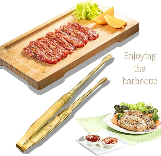 Premium Cooking Tongs - 304 Stainless Steel, Comfortable Grip, Non-Slip Design, High Heat Resistant - Ideal for Home, Kitchen, Barbecue & Frying Steak, (gold, 9 Inch)