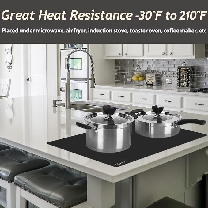Extra Large Silicone Mat Kitchen Counter Heat Resistant Table Mat 36" x 24" | Place Mats, Countertop Protector , Thick Placemats Washable Silicone Mats for Kitchen Counter Dining Table Mat, Black , Sapid