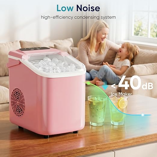 DUMOS Ice Maker Countertop, Ice Machine with Portable Handle, Basket and Scoop, 26lbs Daily, 9 Bullet Cubes in 6-8 Mins, Auto-Cleaning for Home, Kitchen, Office, Outdoors, RV Camping