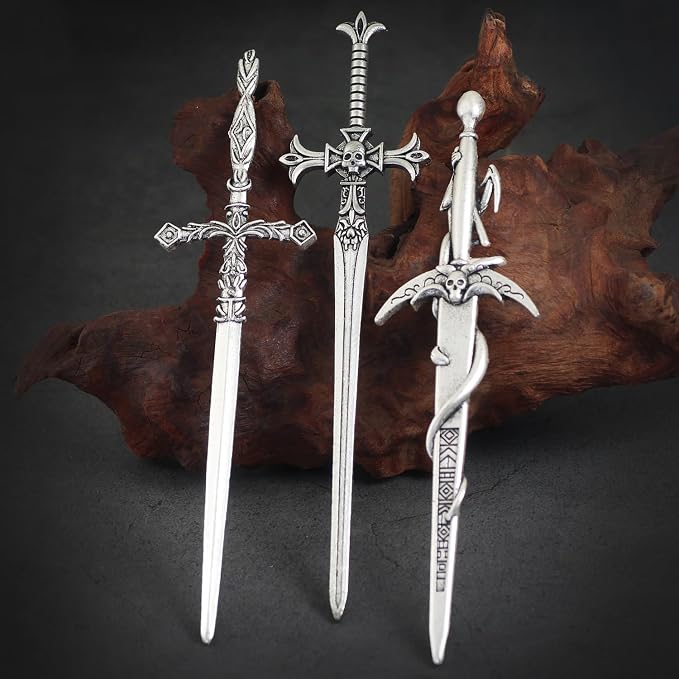 3Pcs Sword Hair Pins - Renaissance Medieval Gothic Hair Sticks for Women, Vintage Metal Hair Chopsticks for Bun Updo, Renaissance Accessories Medieval Accessories