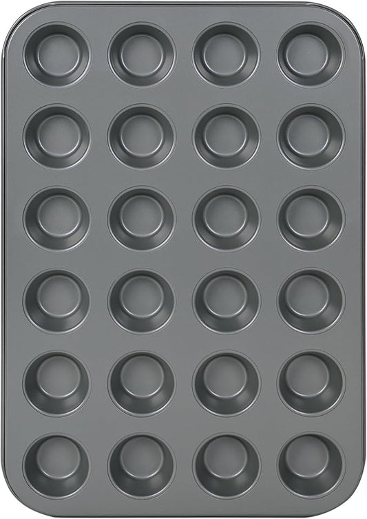 Mini Muffin Cake Pan, 24-Cavity Non-Stick Tiny Cupcake Pan Bakeware for Oven Baking (Dark Grey)