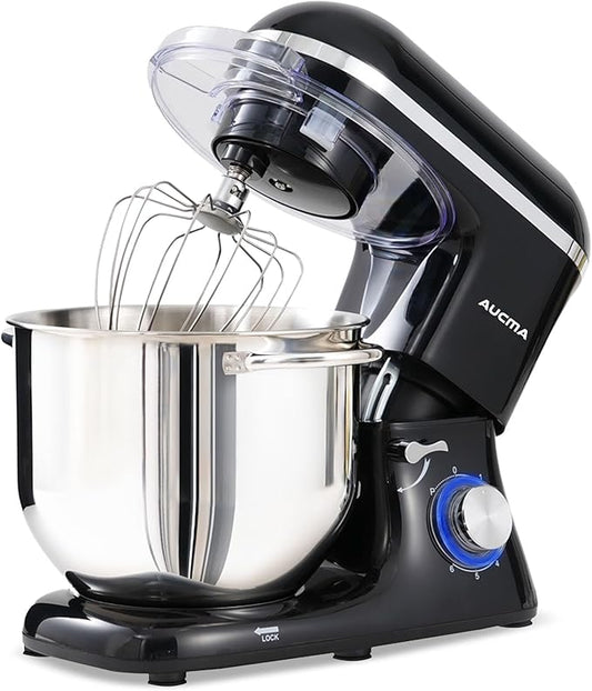 Aucma Stand Mixer, 900W 8QT Large Kitchen Mixer, Kitchen Electric Mixers with Dough Hook, Wire Whip & Beater (Black, 8QT)