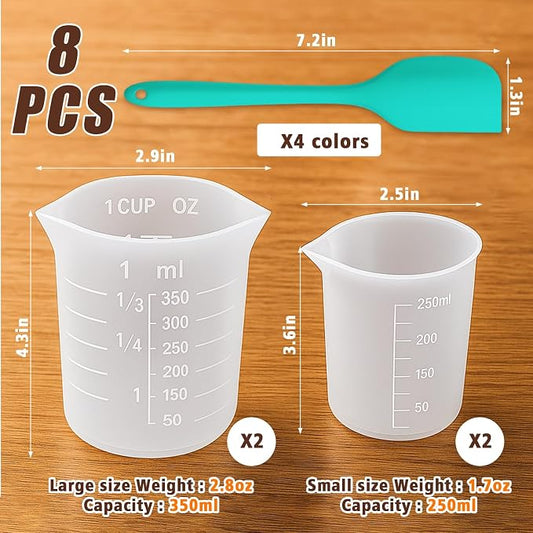 Juome Silicone Chocolate Melting Cup Set with 4PCS Silicone Measuring Cups for Melting Chocolate (250ml, 350ml) & 4PCS Jar Spatulas, Heat-Resistant, Baking Supplies Accessories for DIY Chocolate Molds