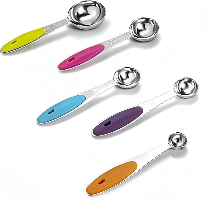 RUNZI 10 Pcs Measuring Cups and Spoons Set,Stackable Metal Measure Cup for Measuring Dry and Liquid Ingredients，Used Kitchen Dry Food, Cooking Baking Measurements,Silvery