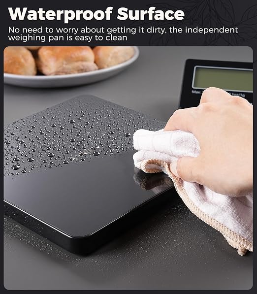 Atogou Wireless Kitchen Scale, 22lb/10kg Food Scale with Detachable Display & Larger Platform, 0.01oz/1g, 9 Units, Counting Function, Stainless Steel, for Cooking, Baking, Shipping, Black