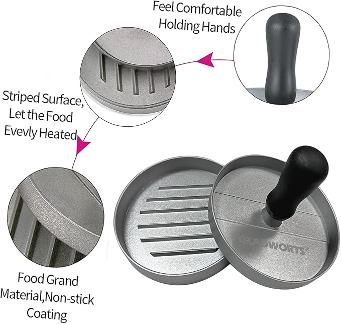 Hamburger Press Patty Maker Cast Aluminium + 100 Non-Stick Papers, Quarter Pound Burger Press Metal Burger Mold Presser, 1/4 lb, 4.5 inch