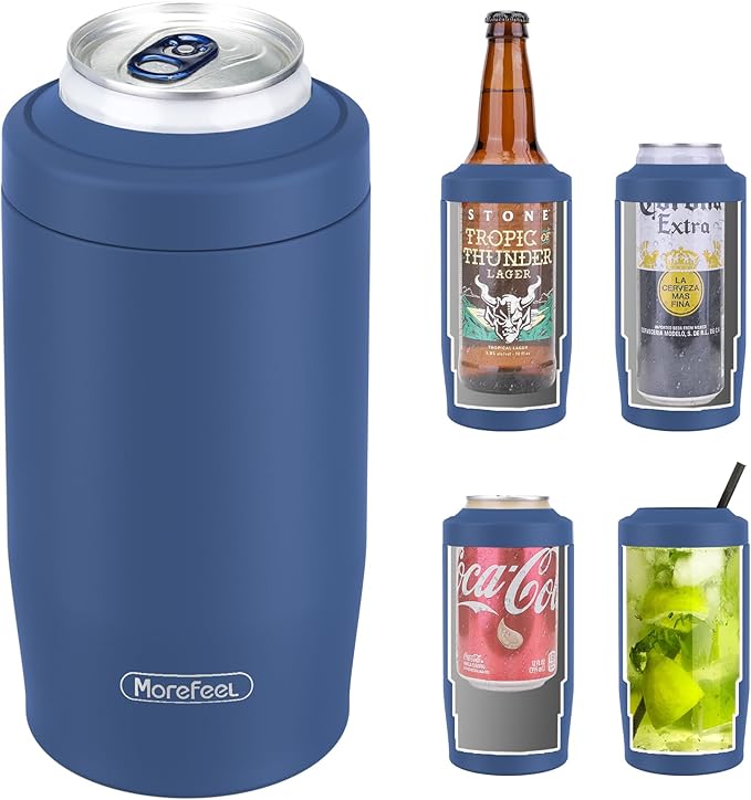 Morefeel 4-in-1 Insulated Can Cooler for 12 oz Cans & Bottles | 304 Stainless Steel Can Holder Fits 12 Oz Slim Cans, Standard Cans, Beer Bottles & Works as A Open Cup; Dishwasher Safe