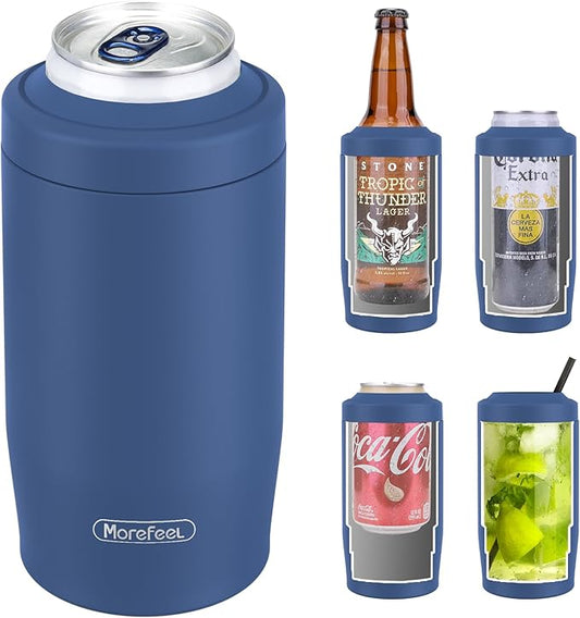 Morefeel 4-in-1 Insulated Can Cooler for 12 oz Cans & Bottles | 304 Stainless Steel Can Holder Fits 12 Oz Slim Cans, Standard Cans, Beer Bottles & Works as A Open Cup; Dishwasher Safe