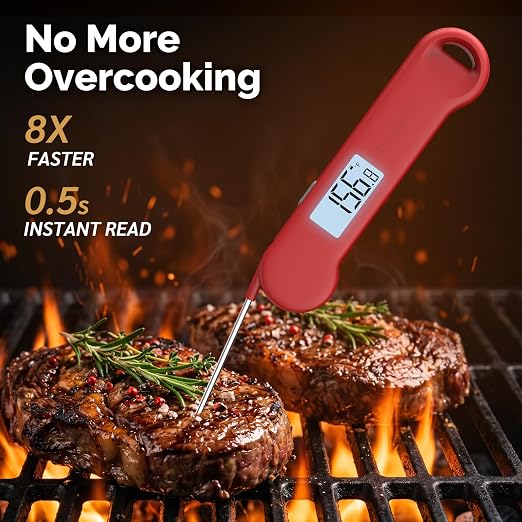 0.5 Sec Instant Read Grill Meat Thermometer Digital Food Cooking BBQ, Red