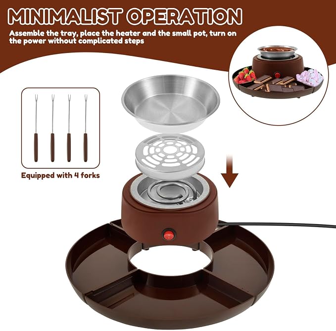 2-in-1 Electric Chocolate Fondue & Marshmallow Toaster Set, with 4 Forks & Detachable Trays, DIY Dessert Station for Parties & Birthdays
