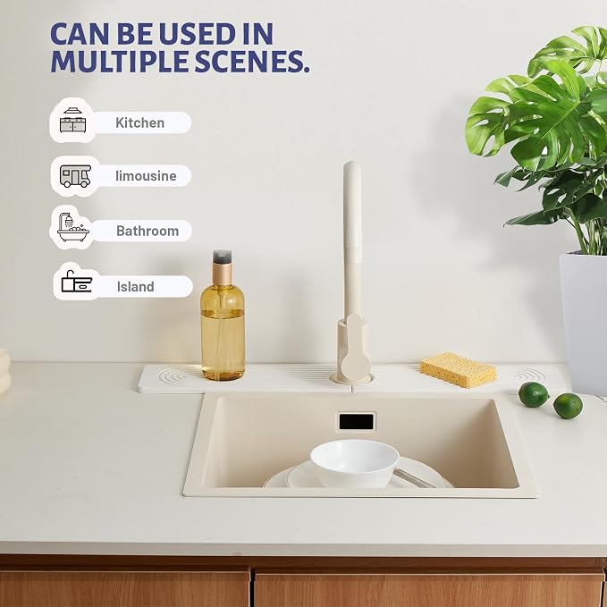 Faucet Mat for Kitchen Sink with Raised Feet, Quick Dry Stone Sink Mat Around Faucet, Water Absorbent Stone Tray, Sink Splash Guard & Protectors, Stone Drying Mat for Kitchen Counter