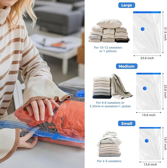 10 Pack Travel Vacuum Storage Bags with USB Electric Pump, Combo Space Saver Vacuum Seal Bags for Clothing Travel Vaccine Sealed Storage Bag for Blankets Clothes Comforters Luggage, Clear