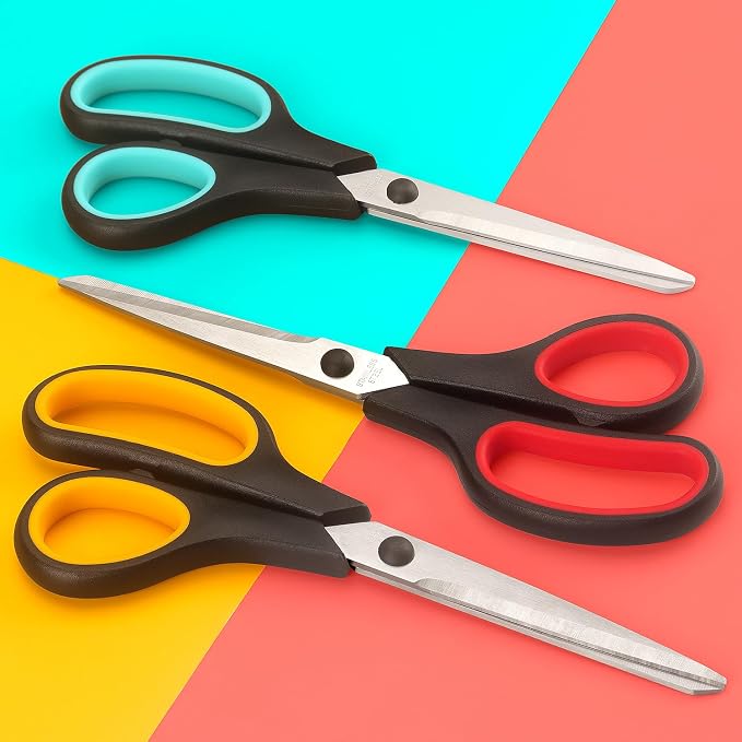 LONGKEY 8.5" Scissors 3-Pack, Ultra Sharp Stainless Steel, Black | All Purpose Scissors for Office Home School, Soft Comfort-Grip Right/Left Hand
