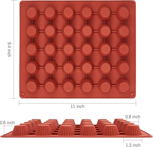JOERSH 30-Cavity Mini Peanut Butter Cup Mold Silicone Candy Mold Bite Size for Keto Fat Bomb, Dark Chocolate