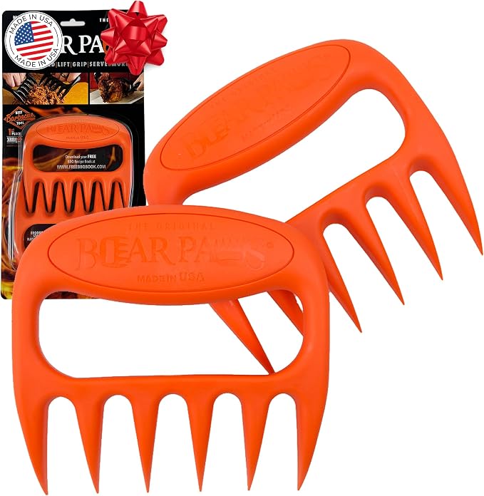 Bear Paws Meat Claws - The Original BBQ Meat Shredder Claws - Orange | Shredder Claws for Pulled Pork, USA Made - Easily Lift, Shred, Pull and Serve Pork, Chicken, Brisket and Turkey