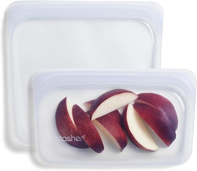 Stasher Reusable Silicone Food Storage Bags, Snack, Sandwich 2-Pack, Clear | Food-Safe Silicone, BPA-Free, Leak-Free, Eco-Friendly, Dishwasher, Lunch Bag, Travel Containers, Meal Prep, Lunch, Travel