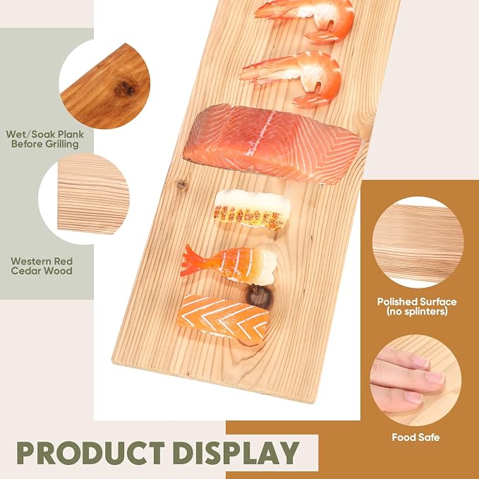 Landical 3/6/10/13/20 Pcs XL XXL Large Cedar Plank for Grilling Salmon Thicker Design Full Filet of Meat Fish Veggies Adding Extra Smoke and Flavor Soaking Fast Easy to Use(13 Pcs,15 x 5.5 Inches)