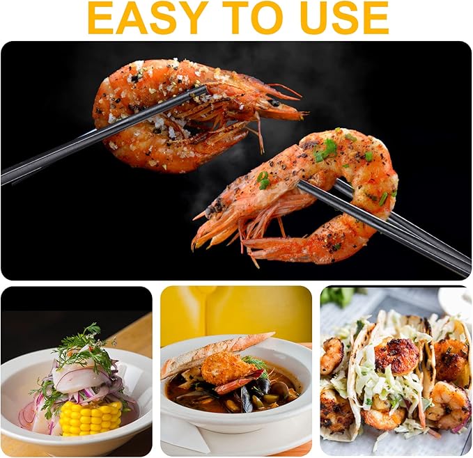 Fiberglass Chopsticks Set, 9.5 Inch, Pure Black, 5 Pairs | Dishwasher Safe, Reusable, Japanese Chinese Style, Non-Slip, Easy to Use